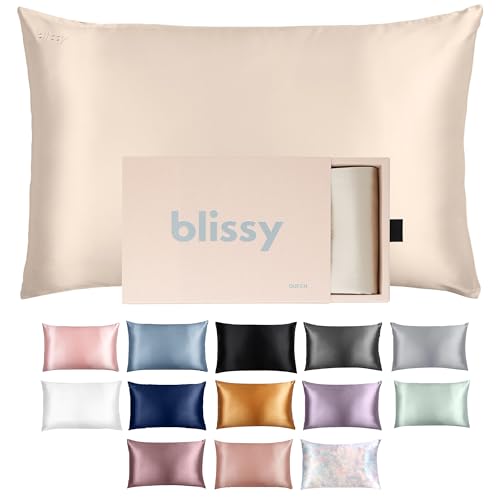 Blissy Silk Pillowcase - 100% Pure Mulberry Silk - 22 Momme 6A High-Grade Fibers - Silk Pillow Cover for Hair & Skin - Regular, Queen & King (Champagne, Standard) - Image 1