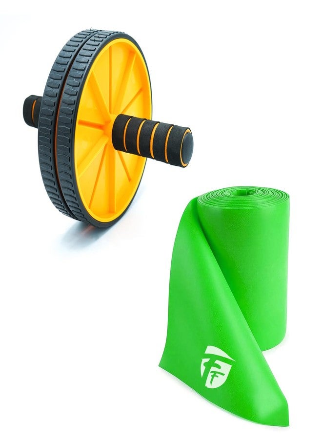 FirstFit Professional Ab Roller Wheel & Latex Resistance Bands Set Combo for Home Gym - Abs Workout Equipment, Physiotherapy, Pull Up Assist, Core Exercise & Strength Training for Men & Women - Image 1