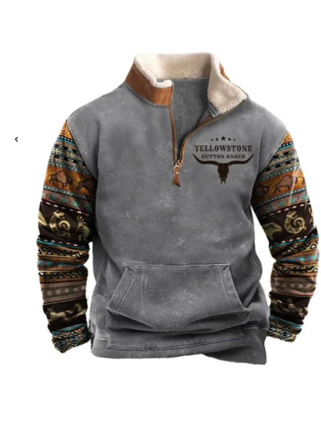 general HOTYD Men's 1/4 Zip Fleece Stand Collar Sweatshirt Aztec Pattern Oversized Long Sleeve Pullover Hoodie - Image 1
