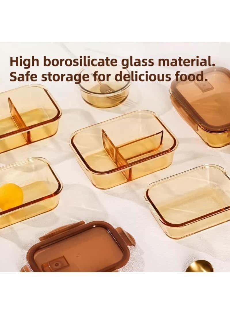 5 Piece 1040ml Amber Borosilicate Glass Food Container Set – 3 Pcs 2-Compartment & 2 Pcs 3-Compartment Lunch Boxes, Kitchen Food Storage & Cabinet Organizers - Image 4
