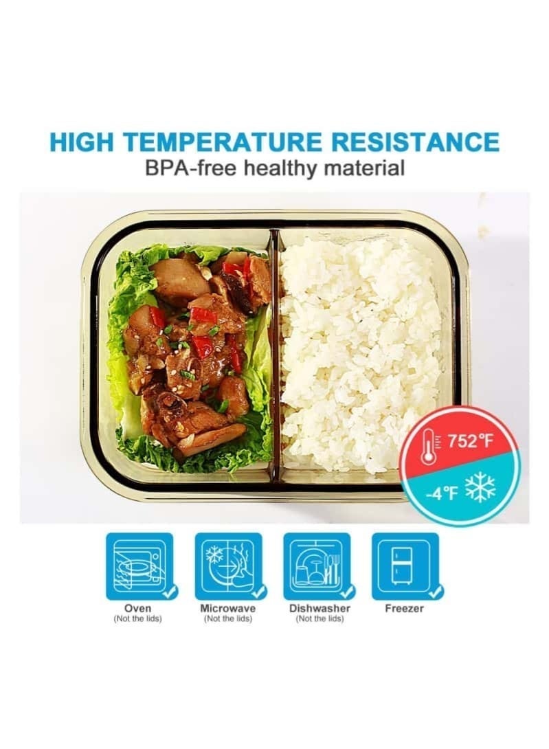 5 Piece 1040ml Amber Borosilicate Glass Food Container Set – 3 Pcs 2-Compartment & 2 Pcs 3-Compartment Lunch Boxes, Kitchen Food Storage & Cabinet Organizers - Image 3