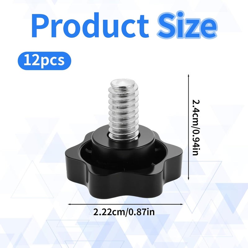 Zelphvt 1/4"- 20 Thumb Screws Threaded Knurled Thumb Nuts Black Plastic Knobs Clamping Screws Grip Knob Screw for Machine Furniture Umbrella Base Replacement 12 Pcs - Image 2