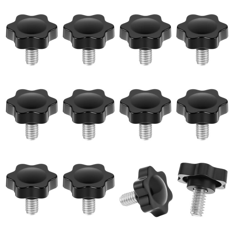 Zelphvt 1/4"- 20 Thumb Screws Threaded Knurled Thumb Nuts Black Plastic Knobs Clamping Screws Grip Knob Screw for Machine Furniture Umbrella Base Replacement 12 Pcs - Image 1