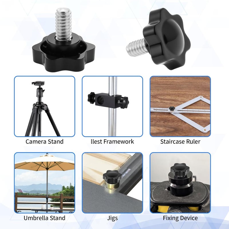 Zelphvt 1/4"- 20 Thumb Screws Threaded Knurled Thumb Nuts Black Plastic Knobs Clamping Screws Grip Knob Screw for Machine Furniture Umbrella Base Replacement 12 Pcs - Image 4