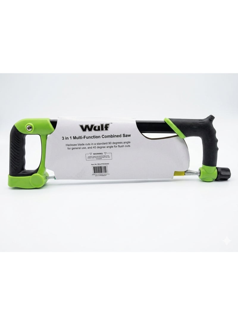 WULF Professional Adjustable Hacksaw Frame 12 Inch, 3-in-1 Multi-Function Hand Saw for Metal, Plastic & Fine Cutting with Ergonomic Heavy Duty Grip Handle - Image 2