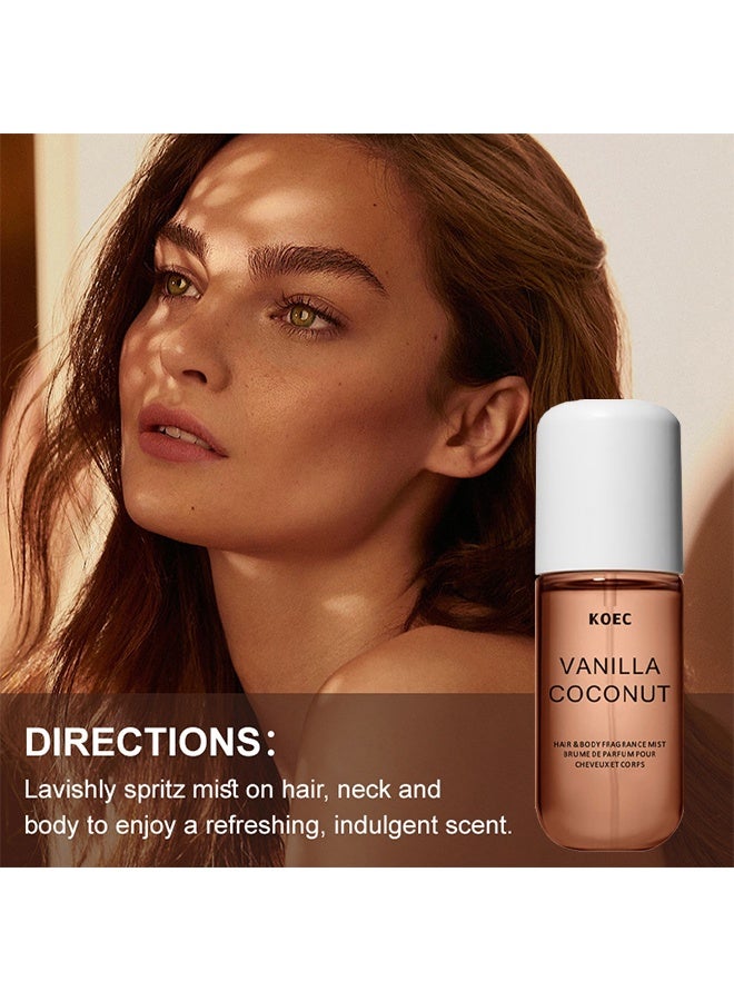 KOEC Vanilla Coconut Skin Care Perfume, Vanilla Coconut Skin Care Body Spray, Hair Fragrance Spray, Eau De Toilette Spray, Women's Skin Care Spray, Non-Irritating Vanilla Skin Care Perfume, Vanilla Essential Oil - Image 4