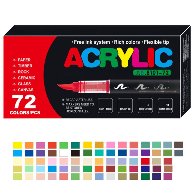 Black Acrylic Paint Pens, 12 Pack Soft Brush Tip Acrylic Paint Markers, Waterproof Art Markers for Wood, Metal, Ceramic, Fabric, Stone, Egg, Rock Painting and DIY Art Crafting - Image 1