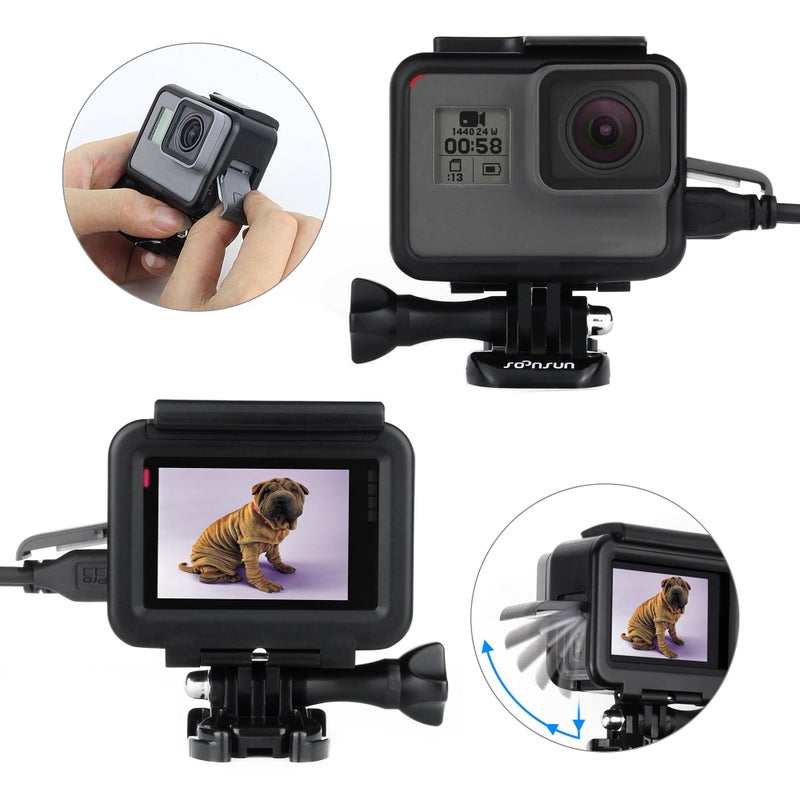 SOONSUN حافظة إطار SOONSUN لكاميرا GoPro Hero 5/6/7 Black، Hero 7 Silver/White، Hero (2018) - قفص واقي مع مشبك إطلاق سريع، برغي إبهام، وغطاء عدسة سيليكون - Image 4