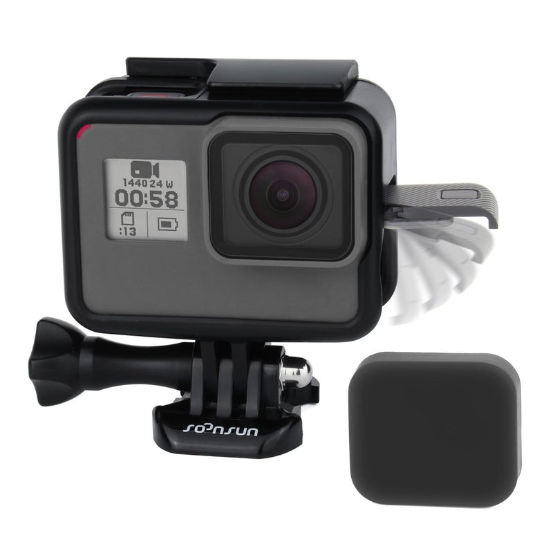 SOONSUN حافظة إطار SOONSUN لكاميرا GoPro Hero 5/6/7 Black، Hero 7 Silver/White، Hero (2018) - قفص واقي مع مشبك إطلاق سريع، برغي إبهام، وغطاء عدسة سيليكون - Image 1