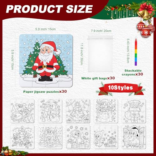 Arrowbash 30 Pack Color Your Own Christmas Jigsaw Puzzles for Kids Stackable Crayons Gift Bag DIY Religious Christmas Craft Paper Puzzle to Draw on - Image 5