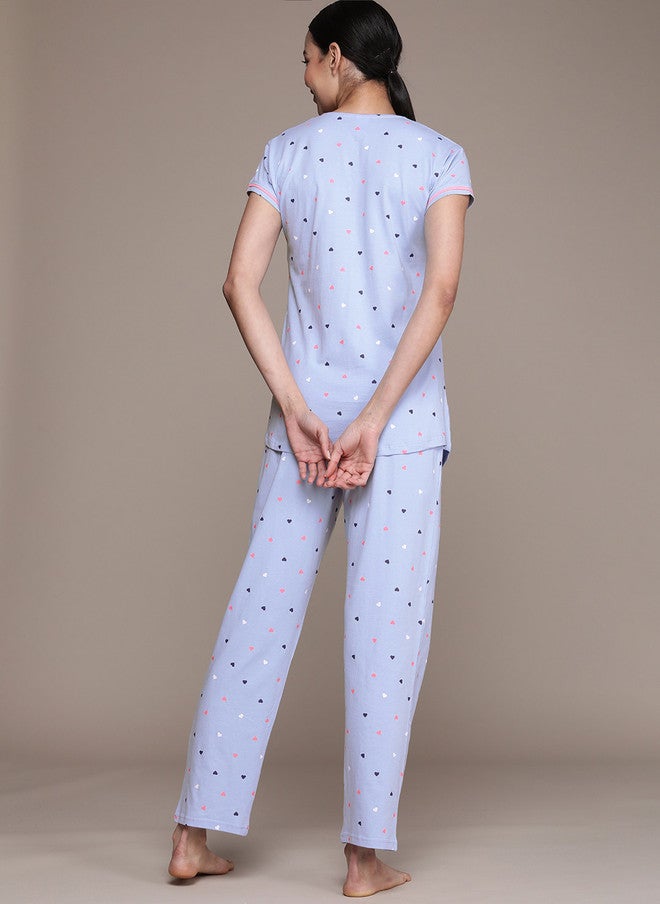 beebelle Women Blue Conversational Printed Maternity & Feeding Pure Cotton Night Suit - Image 4