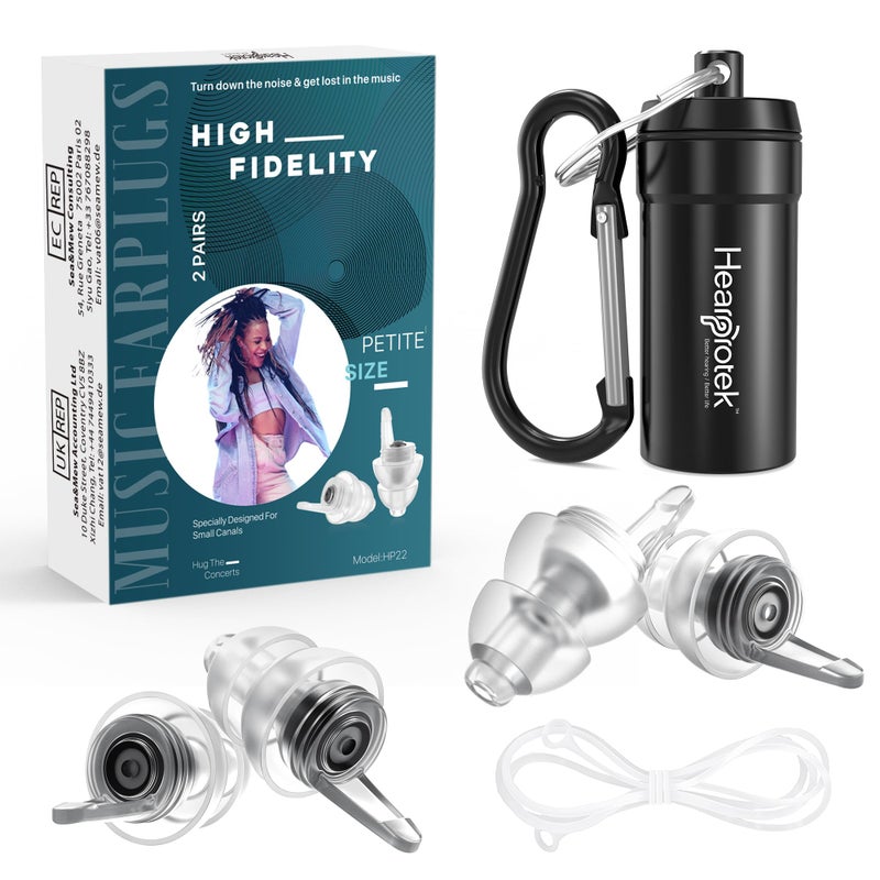 2 Pairs Concert Ear Plugs Hearprotek Reusable High Fidelity Noise Reduction Music Ear Plugs for Ear ProtectionSoft Hearing Protection Earplugs for Concerts Musicians Events Petite Size