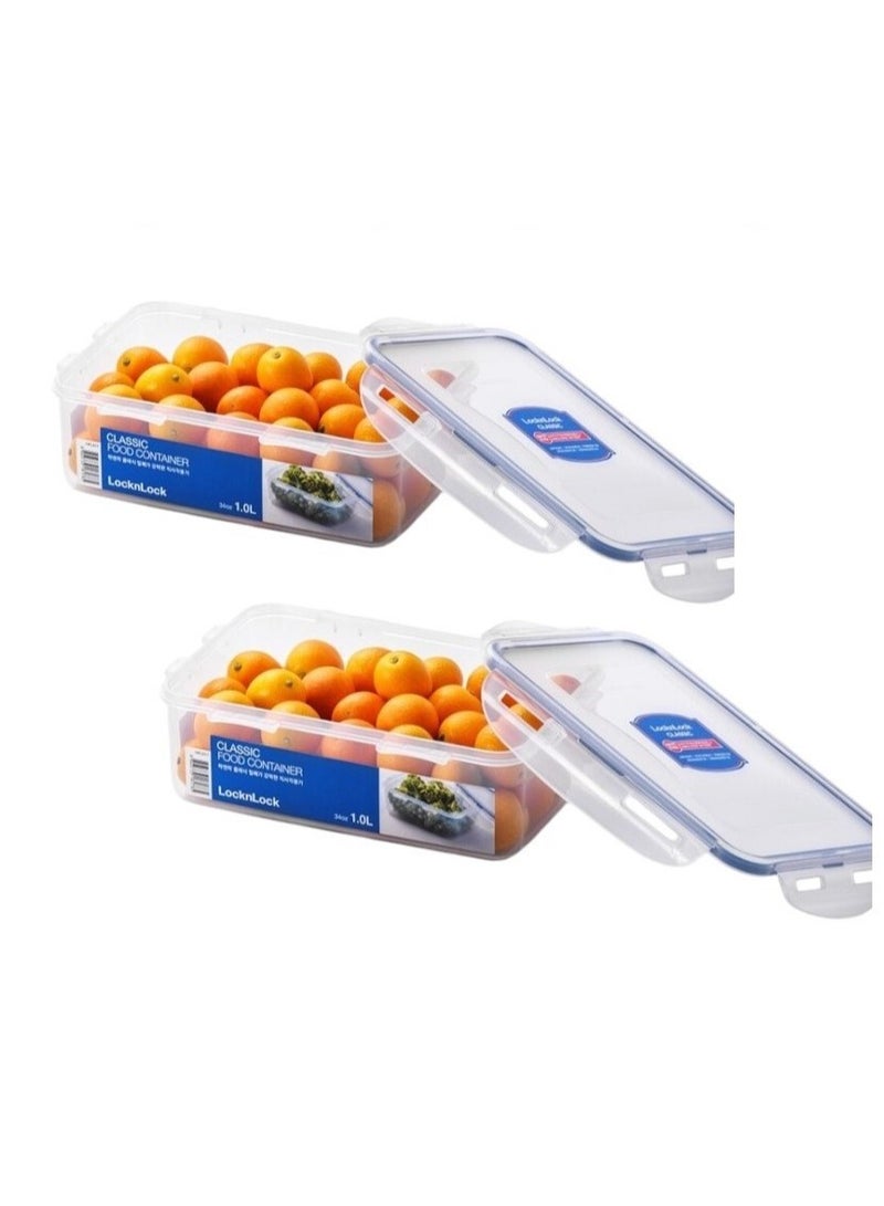 LOCK & LOCK حاويات لوكن لوك الكلاسيكية المستطيلة محكمة الإغلاق سعة 1 لتر مجموعة من 2 - خالية من BPA، آمنة للاستخدام في الميكروويف والفريزر - Image 3