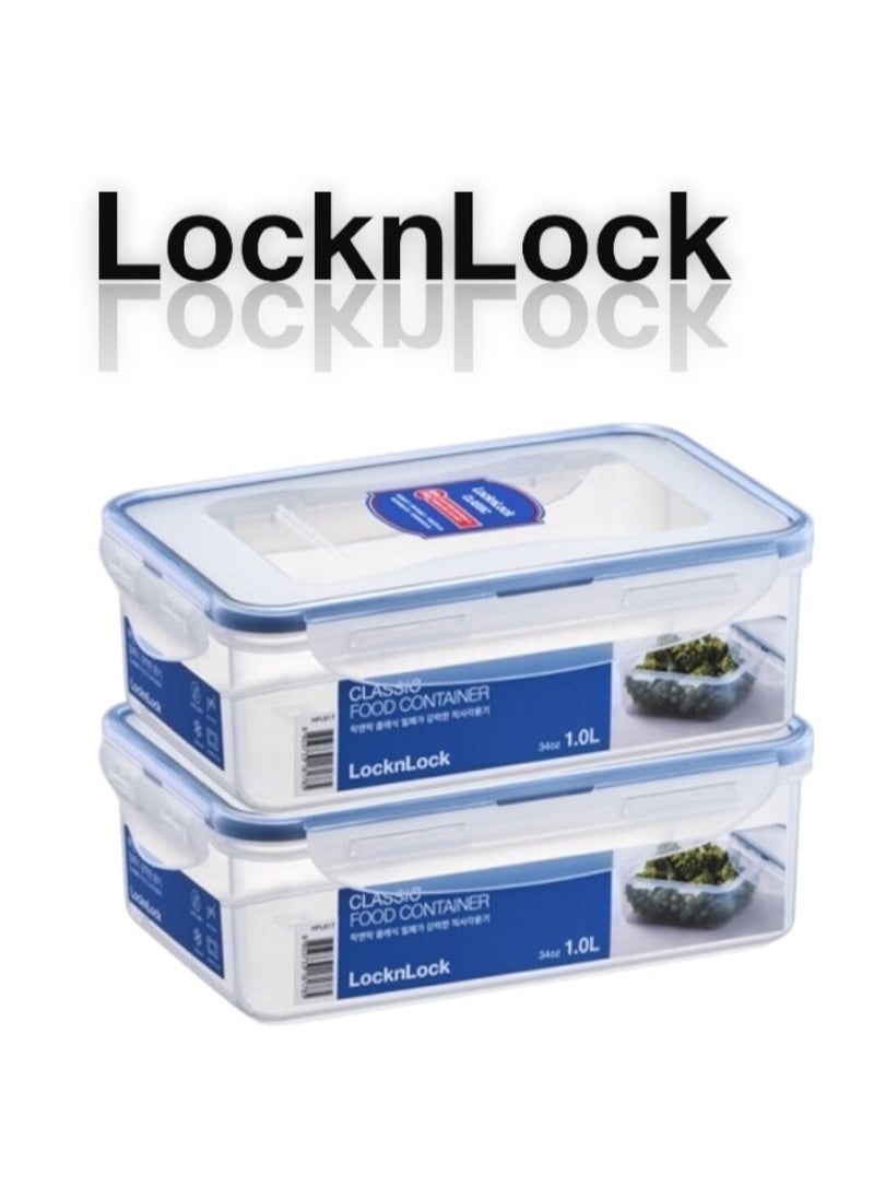 LOCK & LOCK LocknLock Classic Airtight Rectangular Containers 1L Set of 2 - BPA-Free, Microwave & Freezer Safe  - Image 2