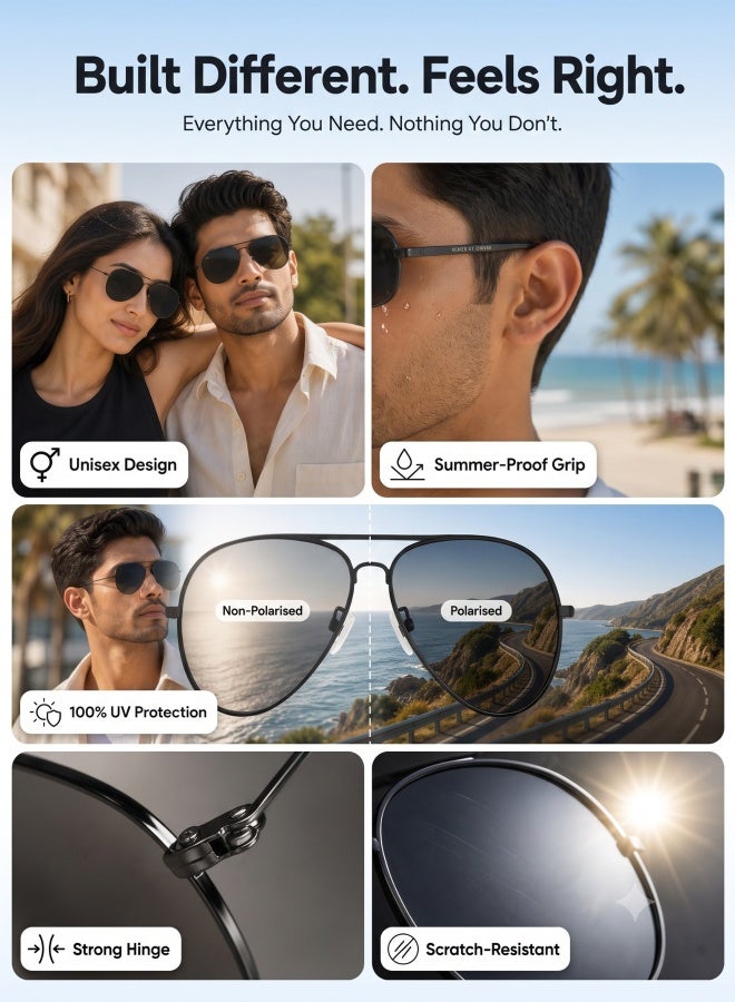 VINCENT CHASE Unisex Top Guns Full Rim Aviator Polarized & UV Protected Sunglasses For Men & Women VC 5158/P - 57mm - Black - Image 2