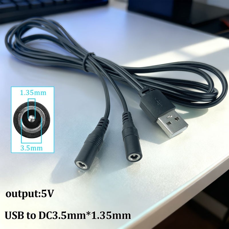 كابل USB إلى DC 3.5 × 1.35 ملم للشحن، خرج 5V 3A، كابل شحن 2 في 1، قابس أنثى، بطول 150 سم (59 بوصة)، عبوة من قطعتين - Image 1