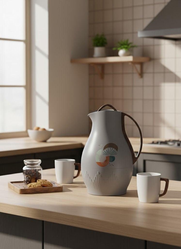 GAZELLA Plastic Tea/Coffee Flask 1 Liter Grey/Brown, Borosilicate Glass Inside - Image 1