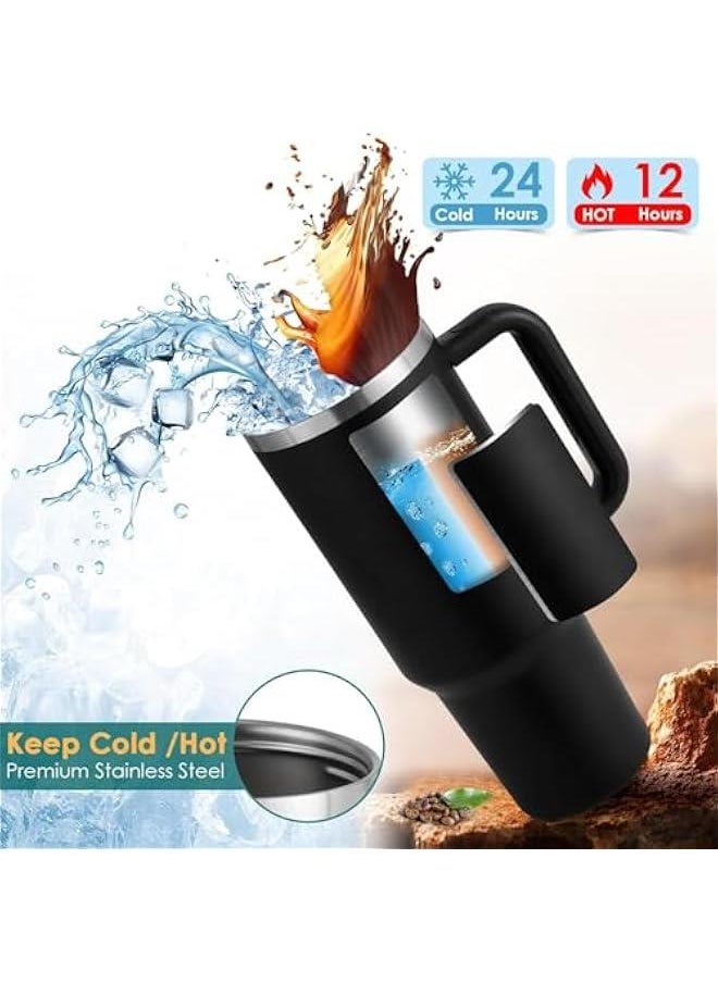 HOOKOR 40 oz Tumbler with Handle and Straw, Stainless Steel Vacuum Insulated Water Tumbler for Hot or Cold Beverages, Reusable Water Bottle for Home Gym Office Travel (Black)  - Image 3