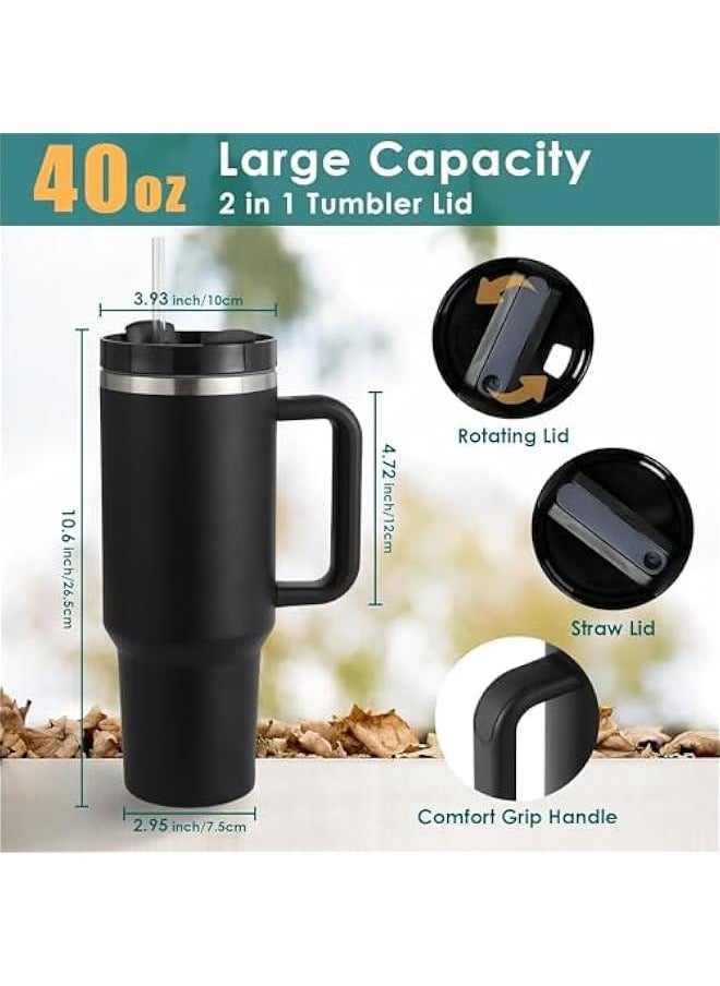 HOOKOR 40 oz Tumbler with Handle and Straw, Stainless Steel Vacuum Insulated Water Tumbler for Hot or Cold Beverages, Reusable Water Bottle for Home Gym Office Travel (Black)  - Image 4