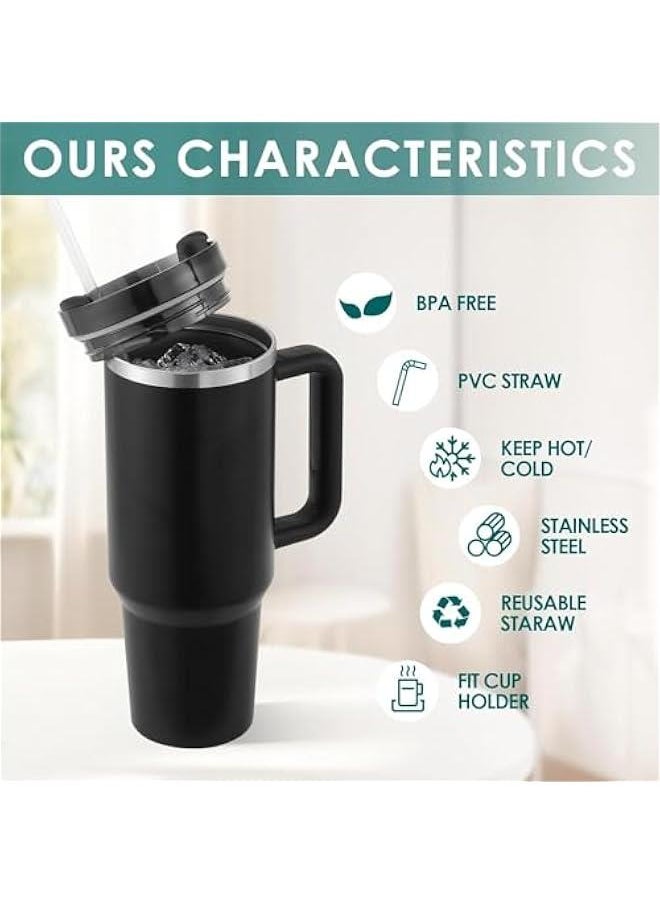 HOOKOR 40 oz Tumbler with Handle and Straw, Stainless Steel Vacuum Insulated Water Tumbler for Hot or Cold Beverages, Reusable Water Bottle for Home Gym Office Travel (Black)  - Image 5