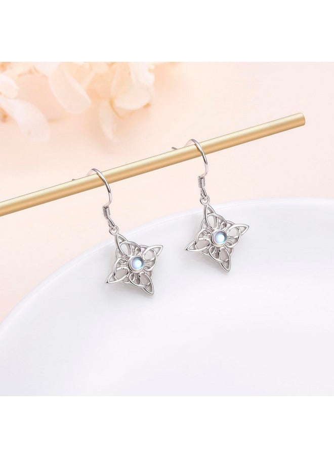 DAOCHONG - Witches Knot Dangle Drop Earrings 925 Sterling Silver Good Luck Irish Celtic Knot Created Moonstone Vintage Dangle Drop Earrings For Women - Image 1