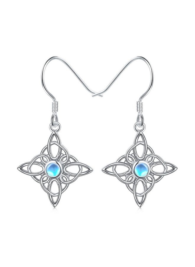 DAOCHONG - Witches Knot Dangle Drop Earrings 925 Sterling Silver Good Luck Irish Celtic Knot Created Moonstone Vintage Dangle Drop Earrings For Women - Image 1