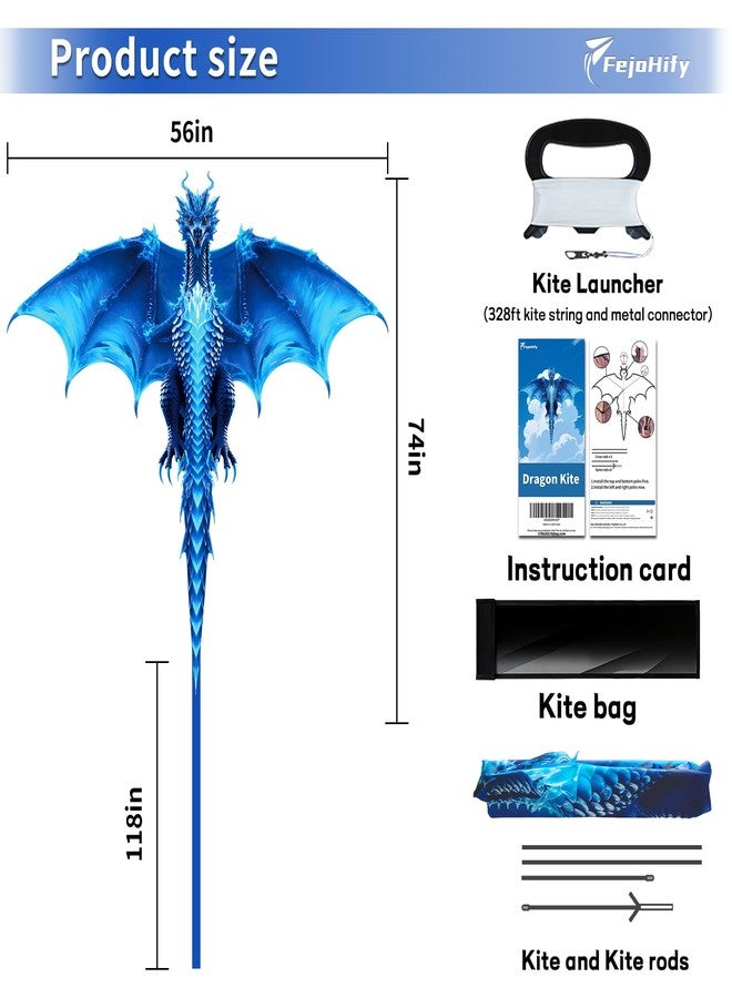 FejoHify Large Dragon Kite for Kids and Adults, Easy to Fly with 300ft String, Perfect for Beach, Park, Outdoor Activities, Gift for Boys Girls (Ice) - Image 4