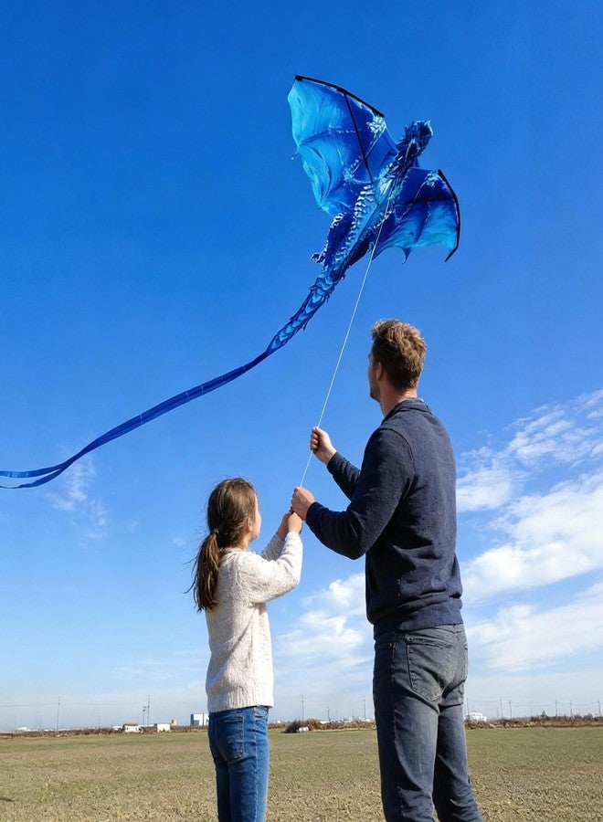 FejoHify Large Dragon Kite for Kids and Adults, Easy to Fly with 300ft String, Perfect for Beach, Park, Outdoor Activities, Gift for Boys Girls (Ice) - Image 2