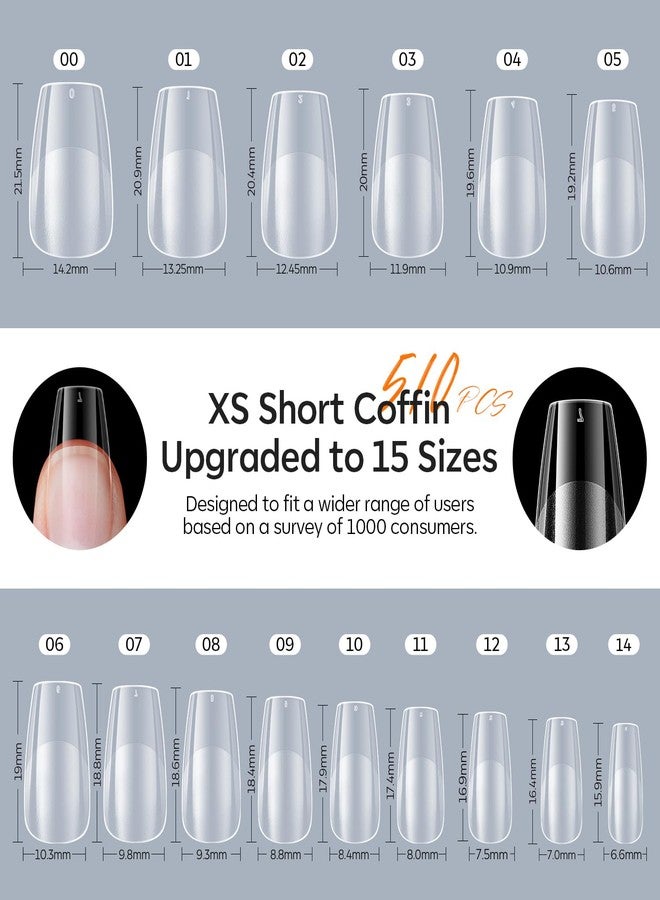 modelones Gel Nail Kit Short Coffin, Upgrade 510Pcs Fake Nails 15Sizes, 9-in-One Glue Prep Dehydrator & Mini U V Light Clipper, Pre-shaped Half Matte Press on Short Coffin Tips for DIY Salon - Image 2