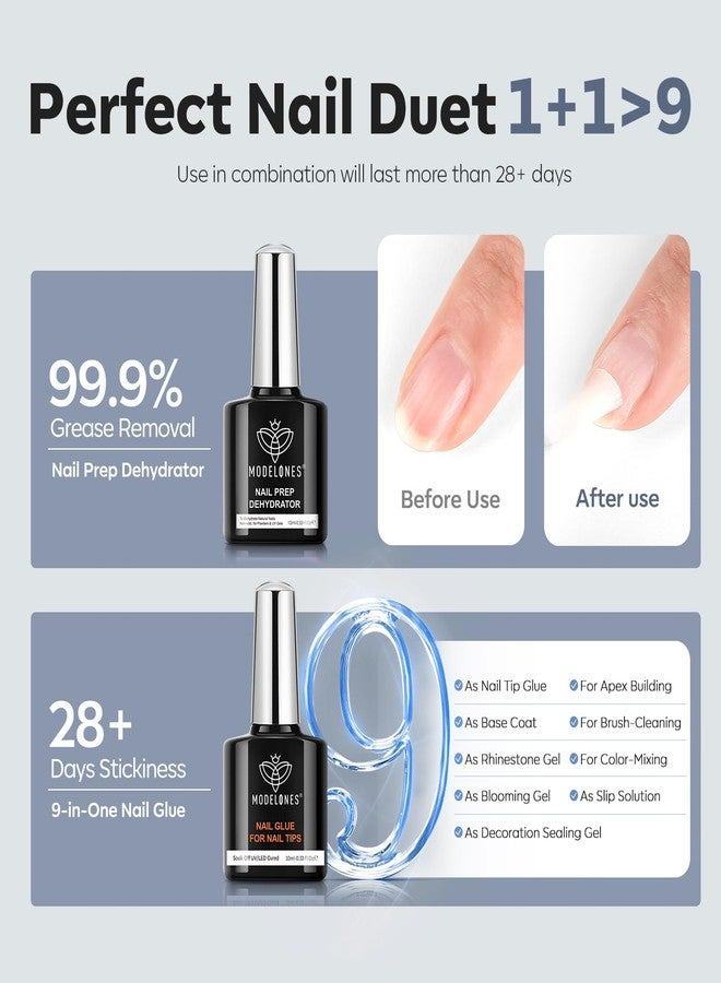 modelones Gel Nail Kit Short Coffin, Upgrade 510Pcs Fake Nails 15Sizes, 9-in-One Glue Prep Dehydrator & Mini U V Light Clipper, Pre-shaped Half Matte Press on Short Coffin Tips for DIY Salon - Image 3