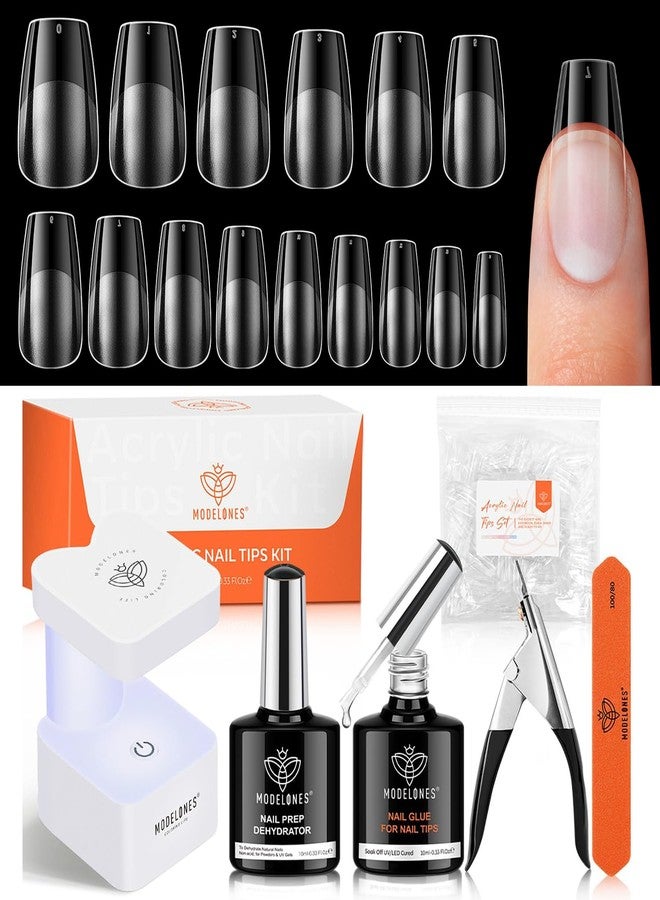 modelones Gel Nail Kit Short Coffin, Upgrade 510Pcs Fake Nails 15Sizes, 9-in-One Glue Prep Dehydrator & Mini U V Light Clipper, Pre-shaped Half Matte Press on Short Coffin Tips for DIY Salon - Image 1