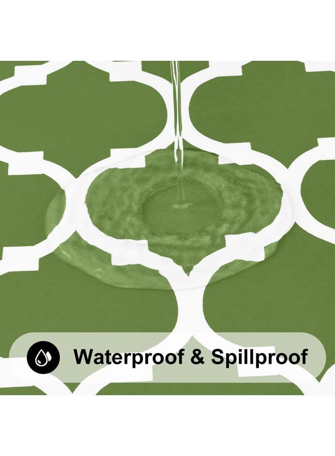 Smiry Round Picnic Tablecloth, Waterproof Elastic Fitted Table Covers for 36" - 44" Tables, Wipeable Flannel Backed Vinyl Tablecloths for Camping, Indoor, Outdoor, Green & White - Image 4