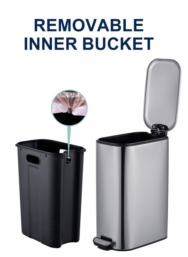 ايست من نون سلة مهملات للمطبخ سعة 8 لتر/2.1 جالون، سلة مهملات سهلة الدوس عليها بغطاء ناعم الإغلاق ودواسة قدم، مع دلو داخلي للمطبخ وغرفة النوم والحمام والمكتب - Image 5