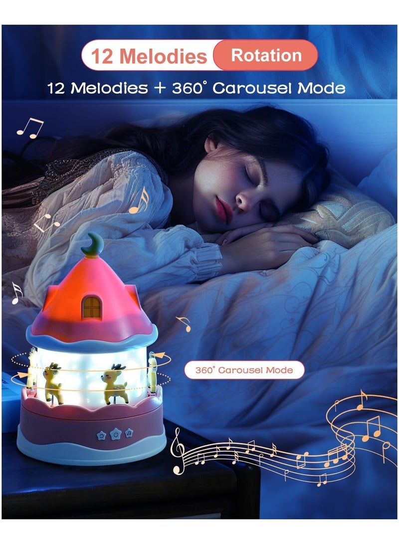 اكسيسن مصباح عرض للأطفال مع جهاز تحكم عن بعد، مصباح عرض قابل لإعادة الشحن مع مؤقت، يتضمن 12 أغنية و12 فيلمًا، مصباح دوار 360 درجة، مصباح عرض النجوم المجرة لغرفة الأطفال (لون وردي) - Image 3