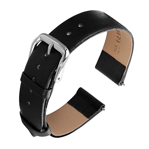 Cobee Leather Watch Straps - Soft Calfskin Leather Watch Band Quick Release Replacement Watchband for Men & Women - Universal Watches Bracelet - Stainless Steel Clasp Buckle (Black, 18mm) - Image 1