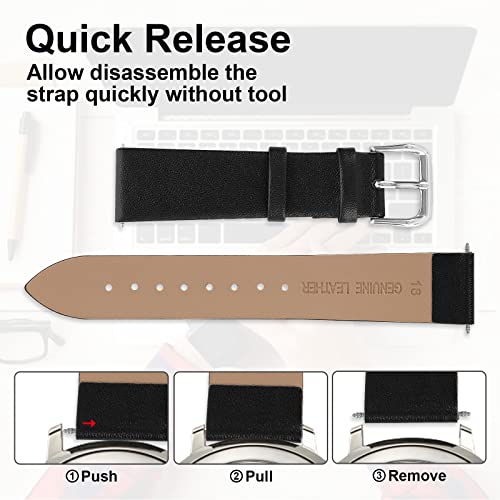 Cobee Leather Watch Straps - Soft Calfskin Leather Watch Band Quick Release Replacement Watchband for Men & Women - Universal Watches Bracelet - Stainless Steel Clasp Buckle (Black, 18mm) - Image 4