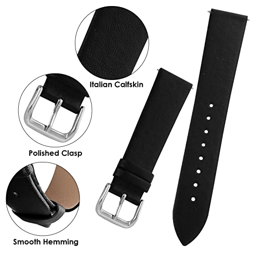 Cobee Leather Watch Straps - Soft Calfskin Leather Watch Band Quick Release Replacement Watchband for Men & Women - Universal Watches Bracelet - Stainless Steel Clasp Buckle (Black, 18mm) - Image 3