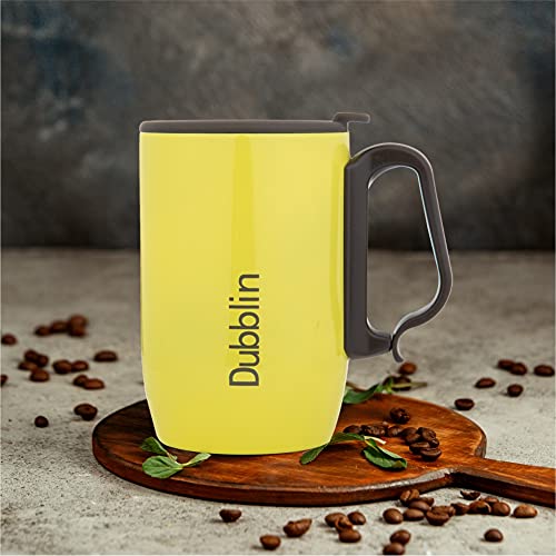 DUBBLIN Refresh Stainless Steel Unbreakable Tea Coffee Mug Double Wall with Handle and Lid, Wide Mouth Mug Keeps Beverages Hot & Cold 350 ML Yellow - Image 5