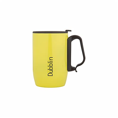 DUBBLIN Refresh Stainless Steel Unbreakable Tea Coffee Mug Double Wall with Handle and Lid, Wide Mouth Mug Keeps Beverages Hot & Cold 350 ML Yellow - Image 1