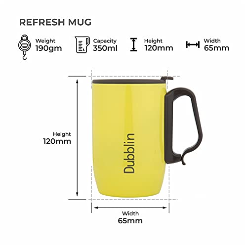DUBBLIN Refresh Stainless Steel Unbreakable Tea Coffee Mug Double Wall with Handle and Lid, Wide Mouth Mug Keeps Beverages Hot & Cold 350 ML Yellow - Image 3