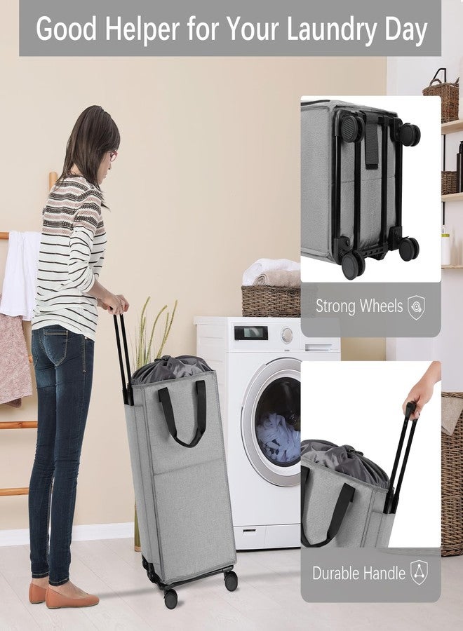 Bukere Rolling Laundry Hamper with Wheels, Large 90L Freestanding Collapsible Laundry Basket Bag for Clothes Storage, Heavy Duty Removable Wheeled Cart for College Dorm Apartment Laundry Room Bathroom - Image 2