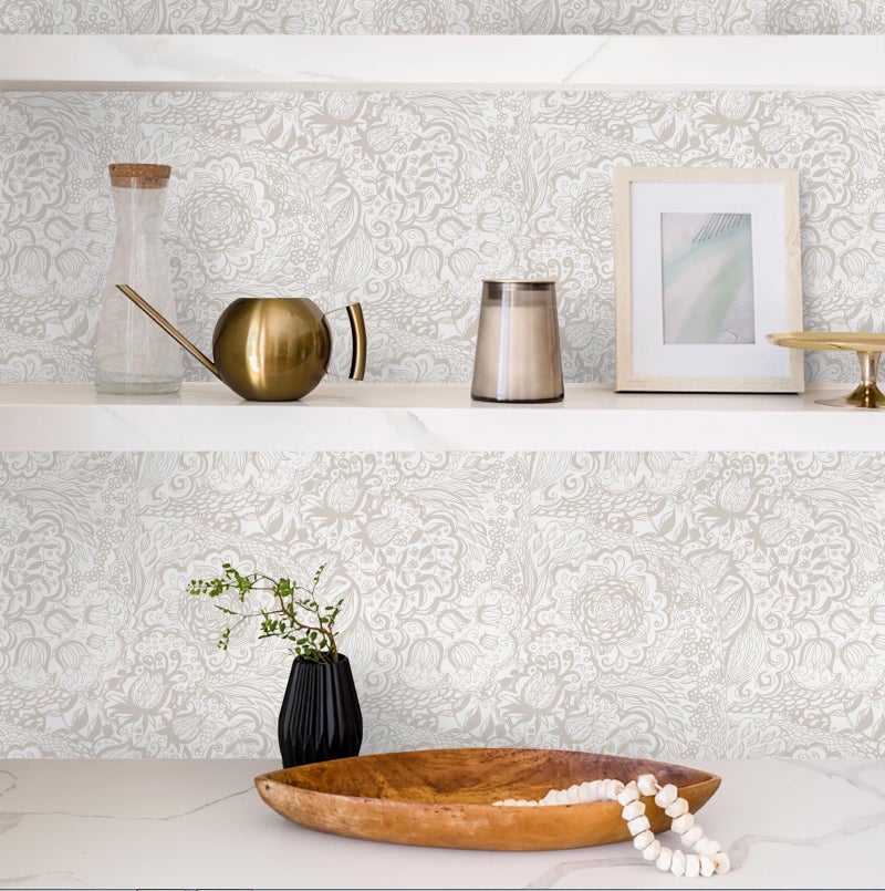Micpolo Peel and Stick Wallpaper Boho Grey Wall Paper Grey and White Floral Wallpaper for Bedroom Bathroom Removable Self-adhsive Contact Paper for Cabinets Nursery Shelf Liner 17.3" x 118" - Image 5