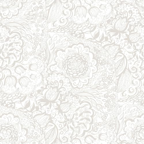 Micpolo Peel and Stick Wallpaper Boho Grey Wall Paper Grey and White Floral Wallpaper for Bedroom Bathroom Removable Self-adhsive Contact Paper for Cabinets Nursery Shelf Liner 17.3" x 118" - Image 1