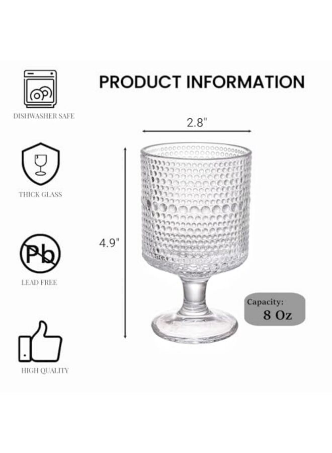 طقم أكواب عتيقة رومانسية مكون من 6 قطع، أكواب نبيذ قصيرة الساق منقوشة سعة 8 أونصة، طقم أكواب شرب مزخرفة بنقوش بارزة للعصائر والكوكتيلات - Image 2