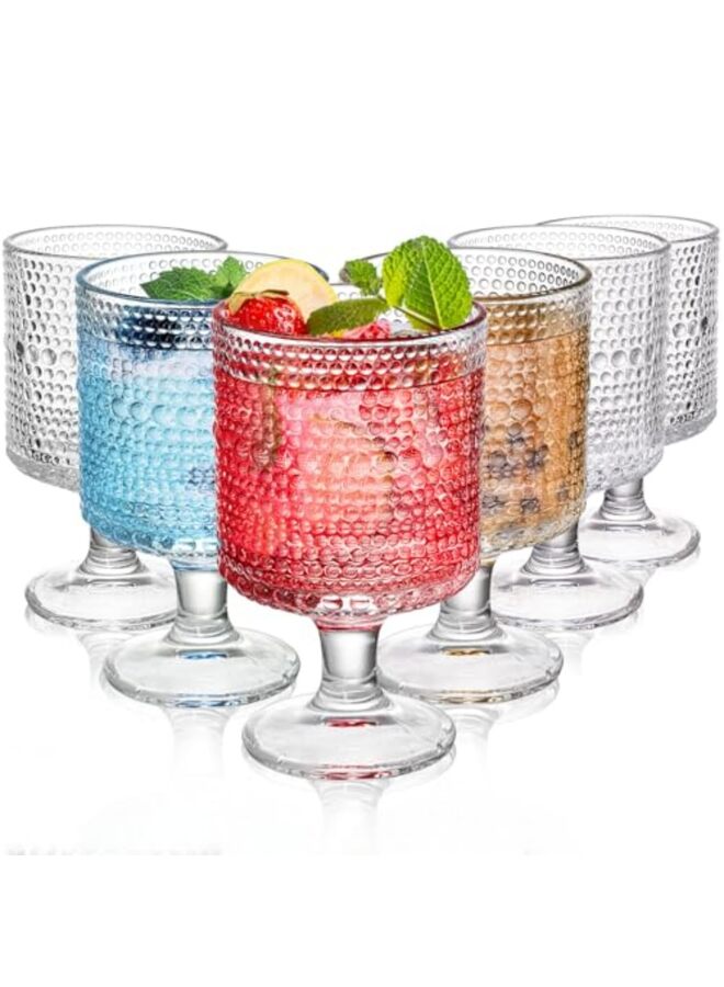 طقم أكواب عتيقة رومانسية مكون من 6 قطع، أكواب نبيذ قصيرة الساق منقوشة سعة 8 أونصة، طقم أكواب شرب مزخرفة بنقوش بارزة للعصائر والكوكتيلات - Image 1