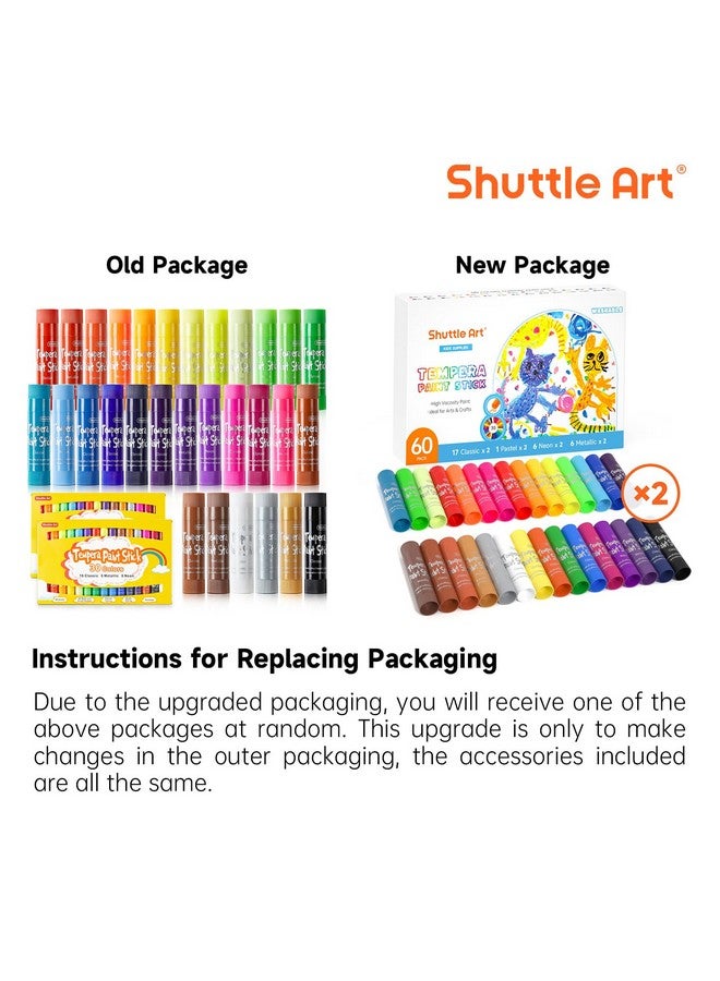 Shuttle Art Tempera Paint Sticks, 60 Pack, 2 Sets of 30 Colors Solid Tempera Paint, Washable, Super Quick Drying, Works Great on Paper Wood Glass Ceramic Canvas for Class School - Image 2