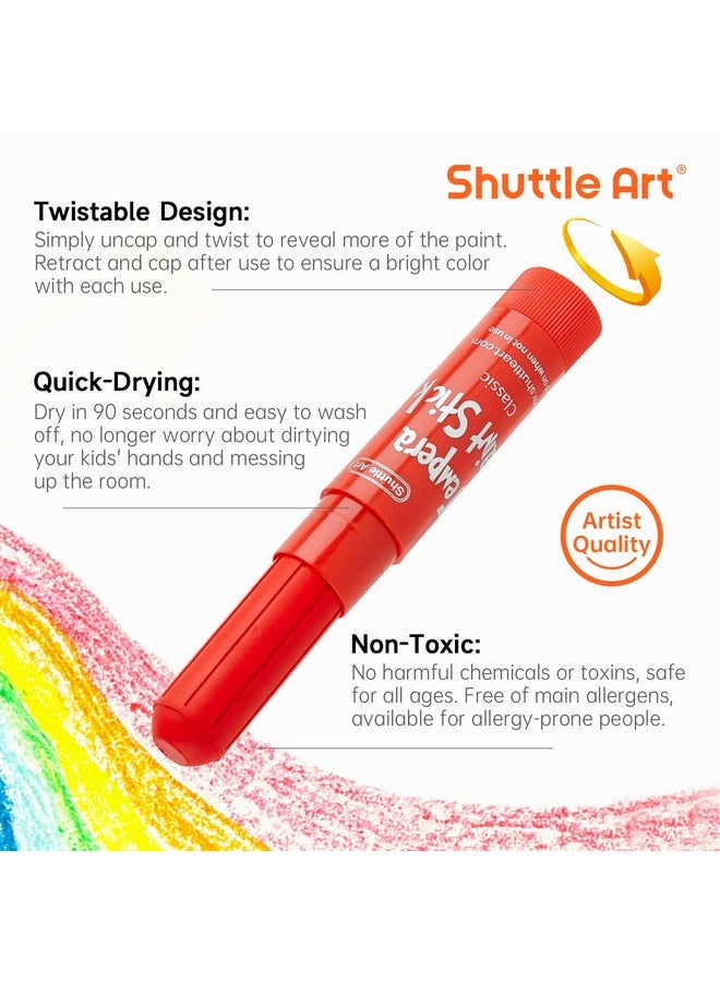 Shuttle Art Tempera Paint Sticks, 60 Pack, 2 Sets of 30 Colors Solid Tempera Paint, Washable, Super Quick Drying, Works Great on Paper Wood Glass Ceramic Canvas for Class School - Image 4