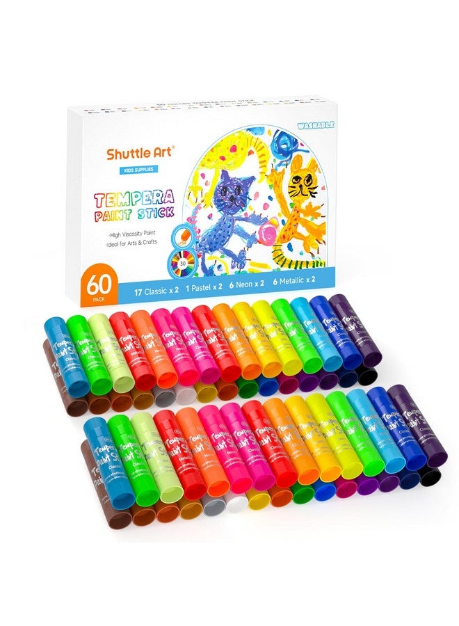 Shuttle Art Tempera Paint Sticks, 60 Pack, 2 Sets of 30 Colors Solid Tempera Paint, Washable, Super Quick Drying, Works Great on Paper Wood Glass Ceramic Canvas for Class School - Image 1
