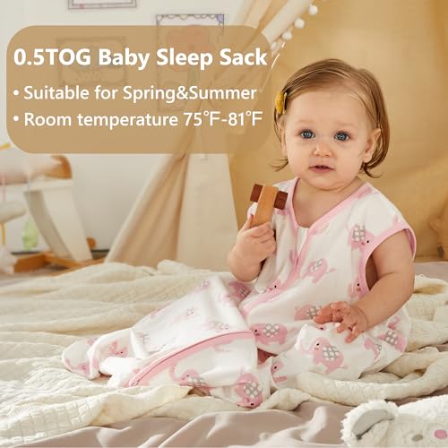 TILLYOU 2 Pack Baby Sleep Sack 18-24 Months 100% Cotton Wearable Blanket 0.5 TOG Sleeveless Summer Sleep Sacks with 2-Way Zipper, Pink Elephant - Image 2