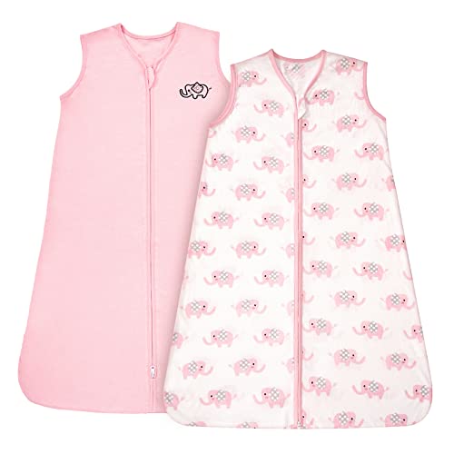 TILLYOU 2 Pack Baby Sleep Sack 18-24 Months 100% Cotton Wearable Blanket 0.5 TOG Sleeveless Summer Sleep Sacks with 2-Way Zipper, Pink Elephant - Image 1